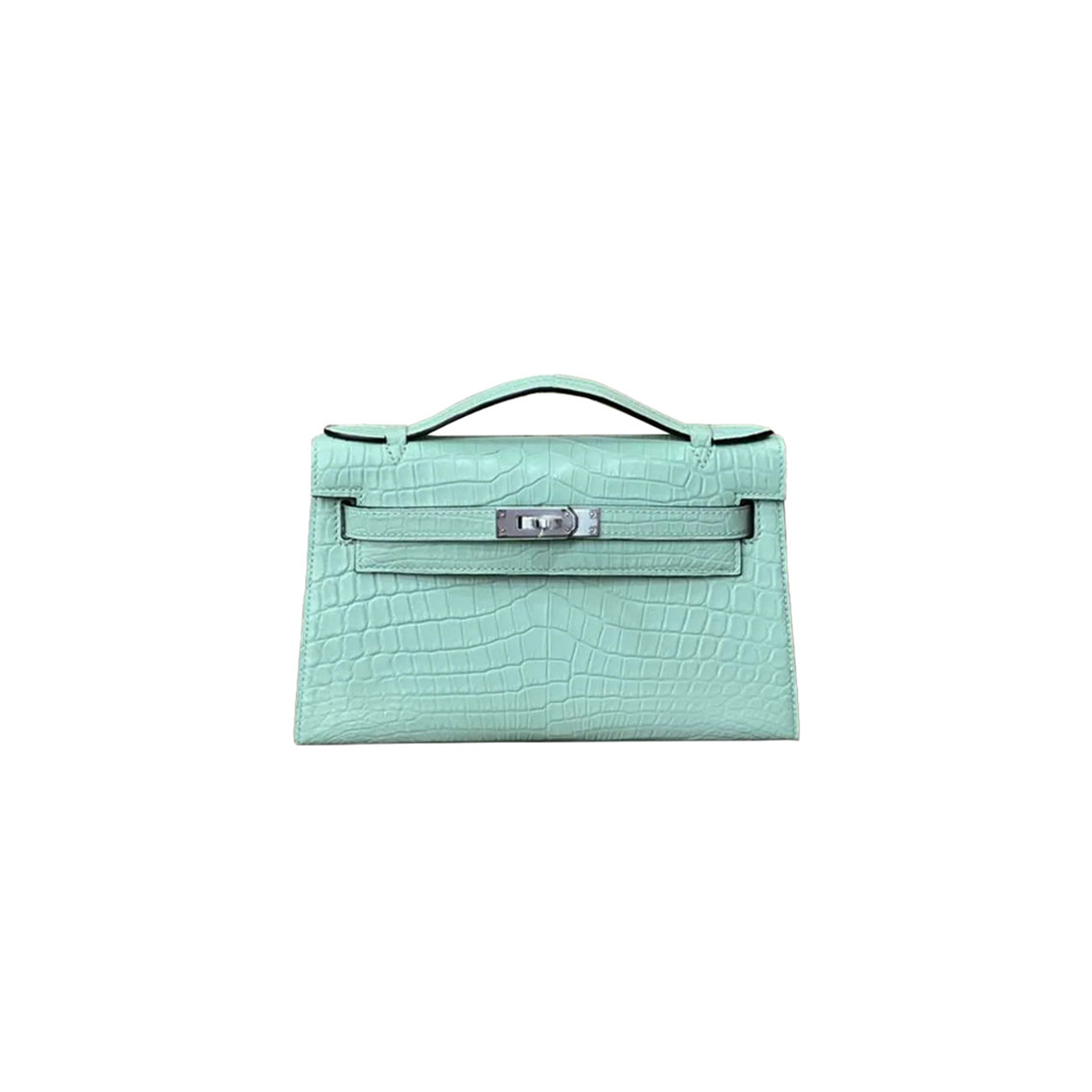 H**mes master kelly clutch mint green silver buckle (22*14*7cm)